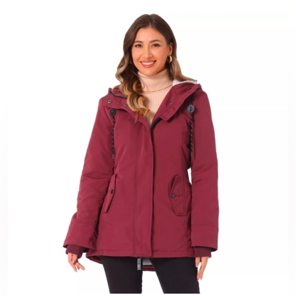 Allegra K Women's Parka Coat Tie Waist Pockets Faux Fur Hooded Jackets